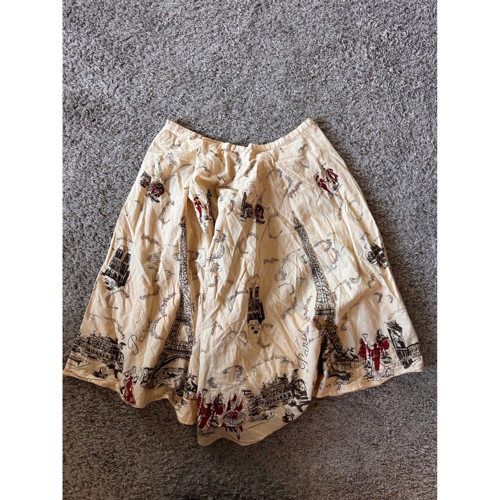 Papillon Los Angeles Paris Toile Cotton Skirt Eiffel Tower Beaded Sequin Cream L